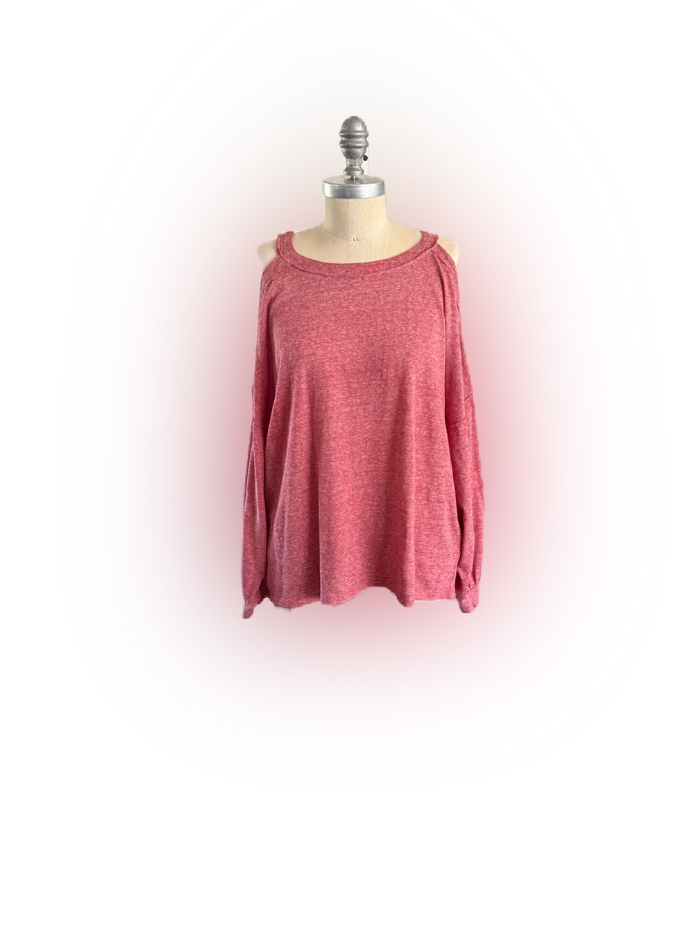 We The Free Long Sleeve Red Pink Heathered Top With Shoulders Cut Out. M